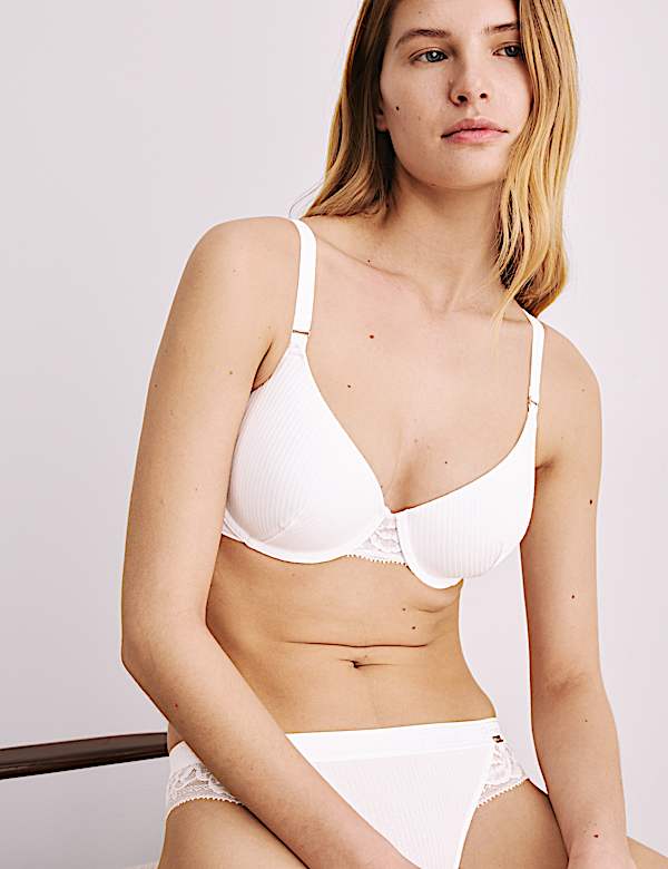 Rib & Lace Wired Full Cup Lounge Bra A-E - LT