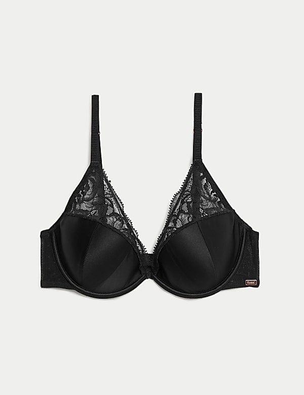 Soutien-gorge plongeant, en dentelle et soie à armatures (bonnets A&nbsp;à&nbsp;F) - CH