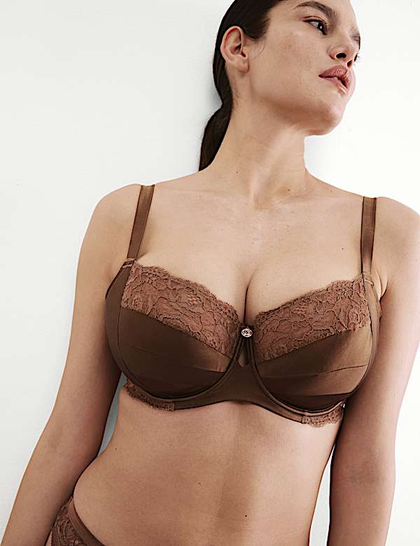 Sujetador balconette de seda y encaje con aros (para copa F-H) - US