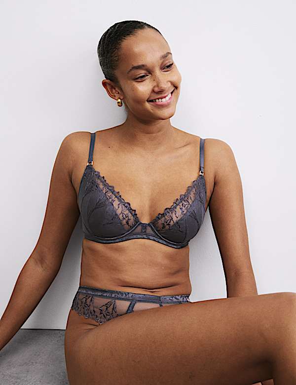 Lisianthus Embroidery Wired Plunge Bra A-E - GR