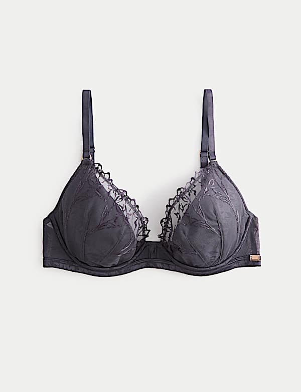 Lisianthus Embroidery Wired Plunge Bra A-E - GR