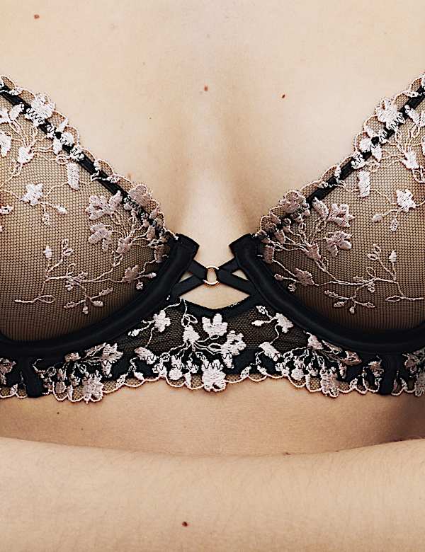 Flora Mesh Embroidered Wired Plunge Bra (A-E)