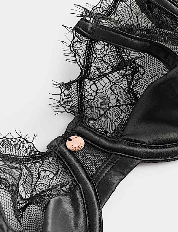 Liana Satin & Lace Wired Quarter Cup Balcony Bra (A-E) - DK