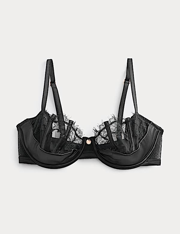 Liana Satin & Lace Wired Quarter Cup Balcony Bra (A-E) - DK