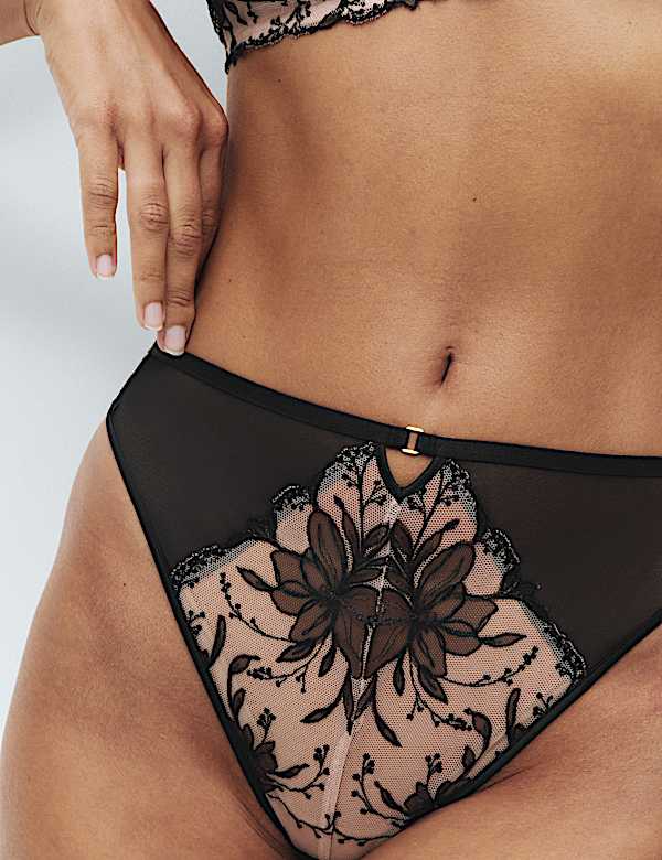 Isabella Embroidered Mesh High Leg Knickers - VN