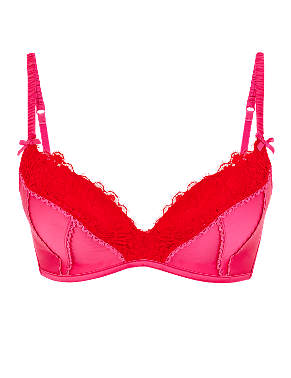 Satin & Lace Non-Wired Push Up Bra A-E
