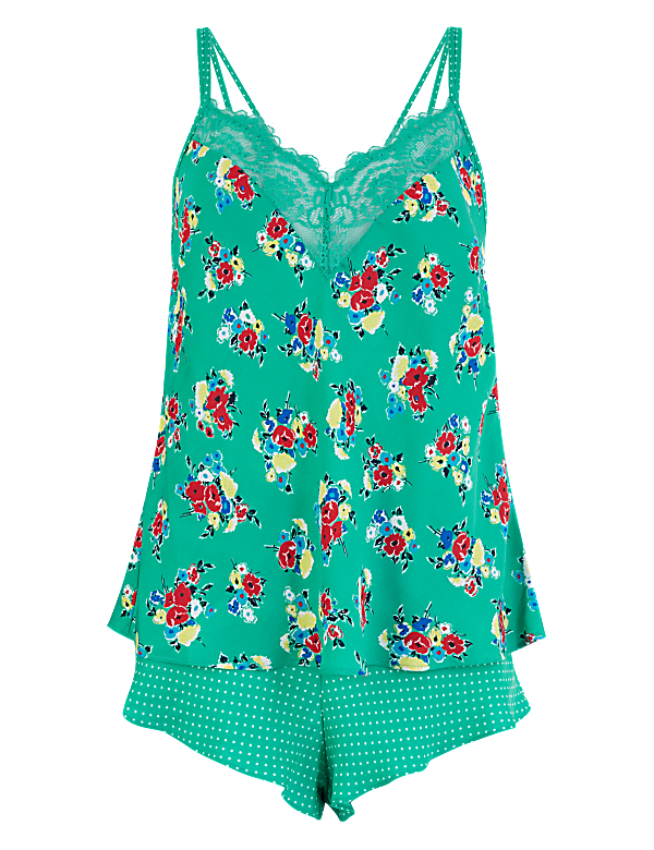 Satin & Lace Floral Print Pyjama Set