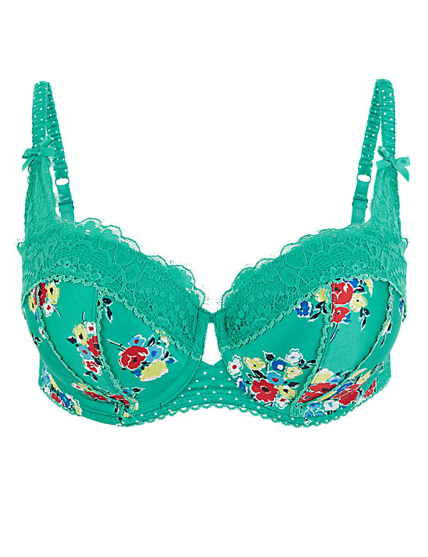Satin & Lace Floral Print Balcony Bra A-E