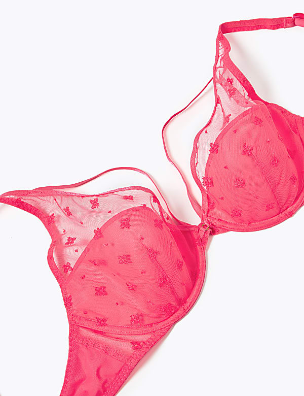 Embroidered Mesh Underwired Plunge Bra