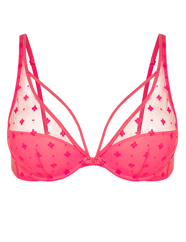 Embroidered Mesh Underwired Plunge Bra