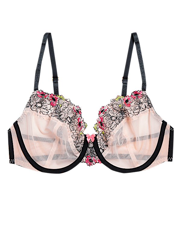 Floral Tattoo Embroidered Balcony Bra