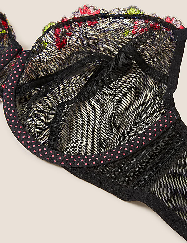 Floral Tattoo Embroidered Balcony Bra