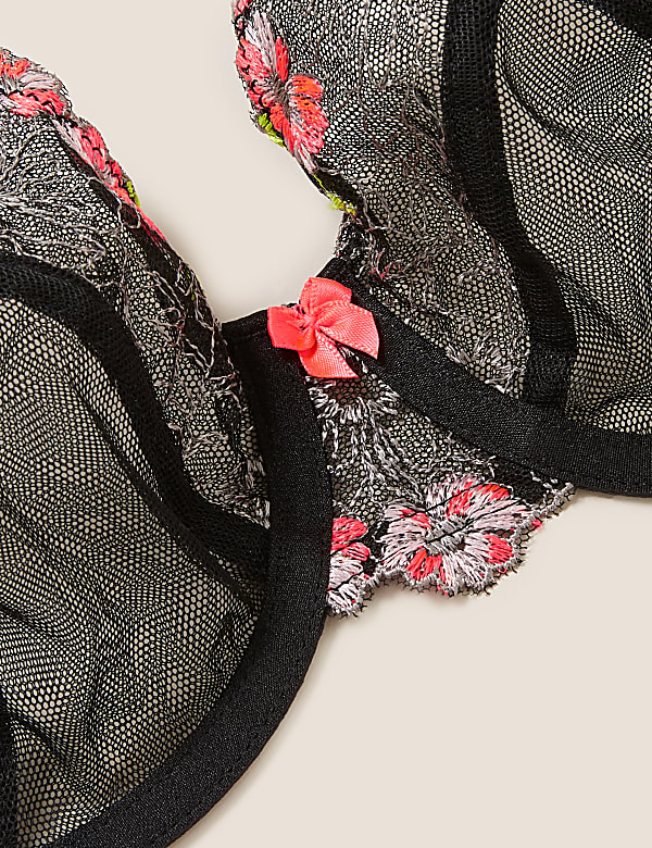 Floral Tattoo Embroidered Balcony Bra