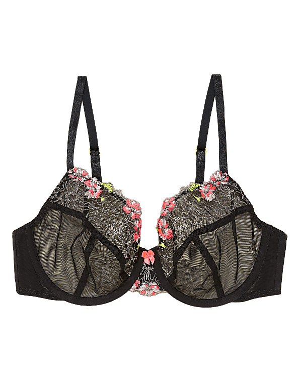 Floral Tattoo Embroidered Balcony Bra