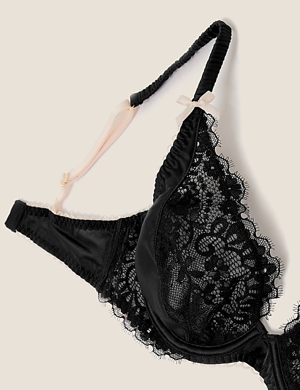 Satin & Lace Underwired Plunge Bra A-E