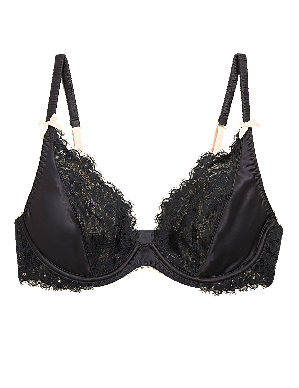 Satin & Lace Underwired Plunge Bra A-E