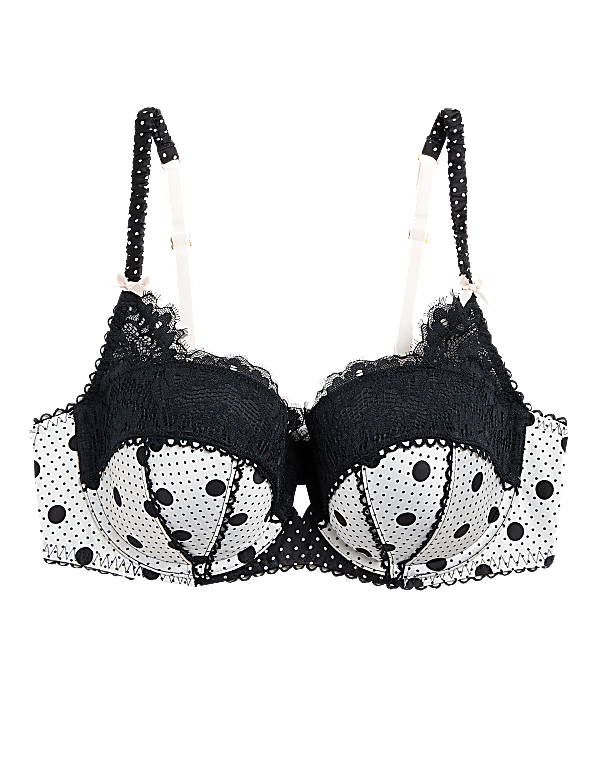 Satin Spot Print Padded Balcony Bra A-E