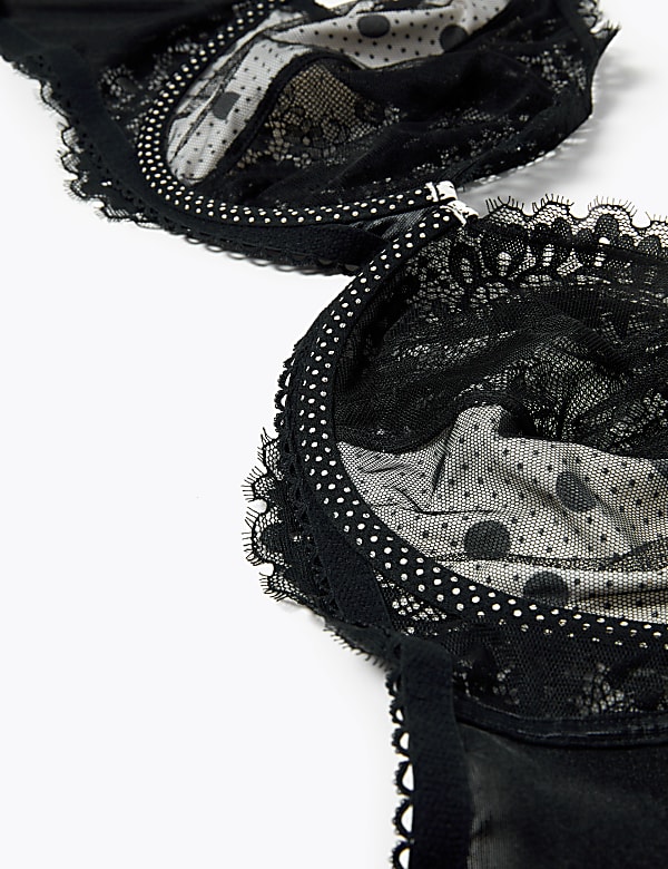 Satin Spot Print Non-Padded Plunge Bra B-G