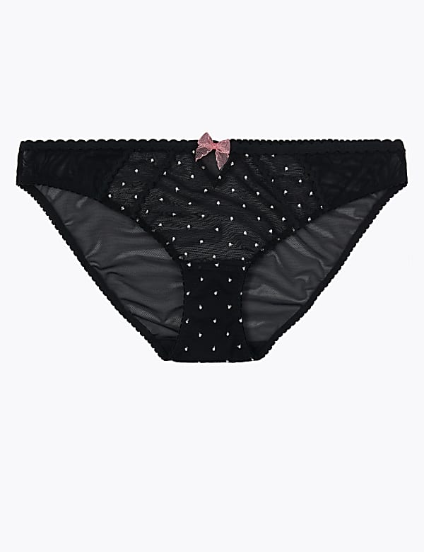 Embroidered Polka Dot Mesh Bikini Briefs