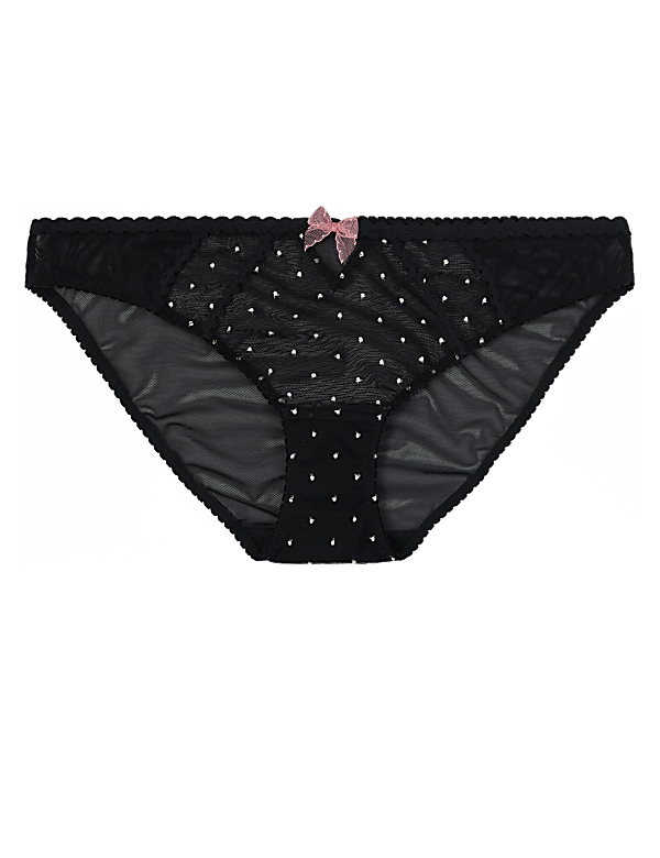 Embroidered Polka Dot Mesh Bikini Briefs