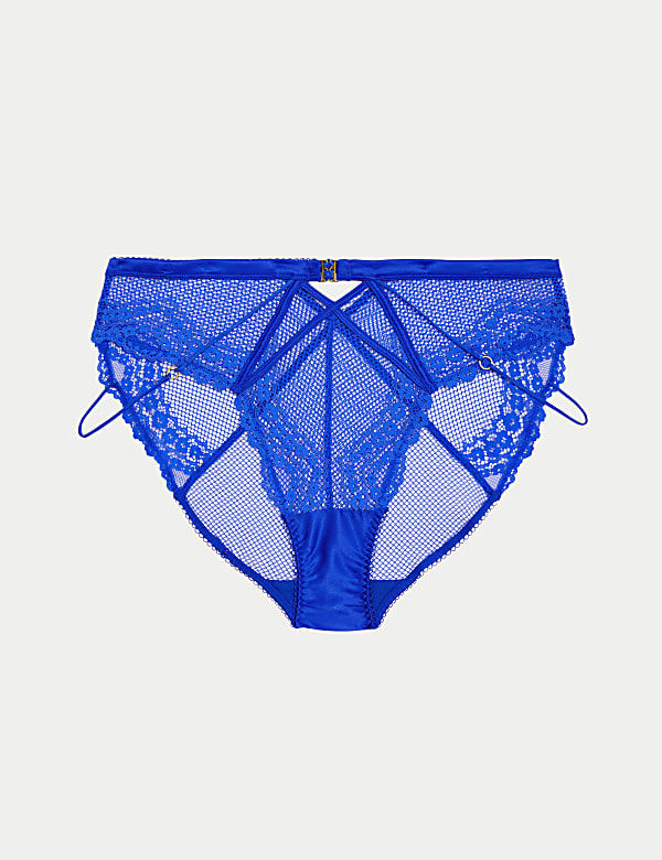 Clara Satin Fishnet High Waisted High Leg Knickers - US