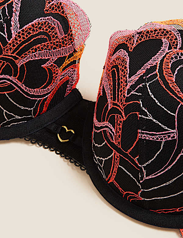 Embroidered Underwired Push-Up Balcony Bra A-DD