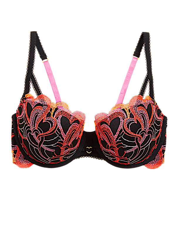 Embroidered Underwired Push-Up Balcony Bra A-DD