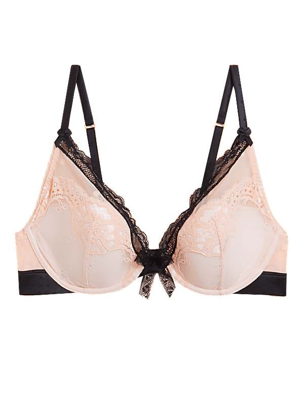 Larissa Double Lace Wired Padded Plunge Bra A-E