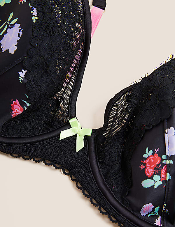 Emilia Satin Floral Wired Plunge Bra A-E