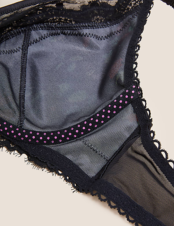 Emilia Satin Floral Wired Plunge Bra A-E
