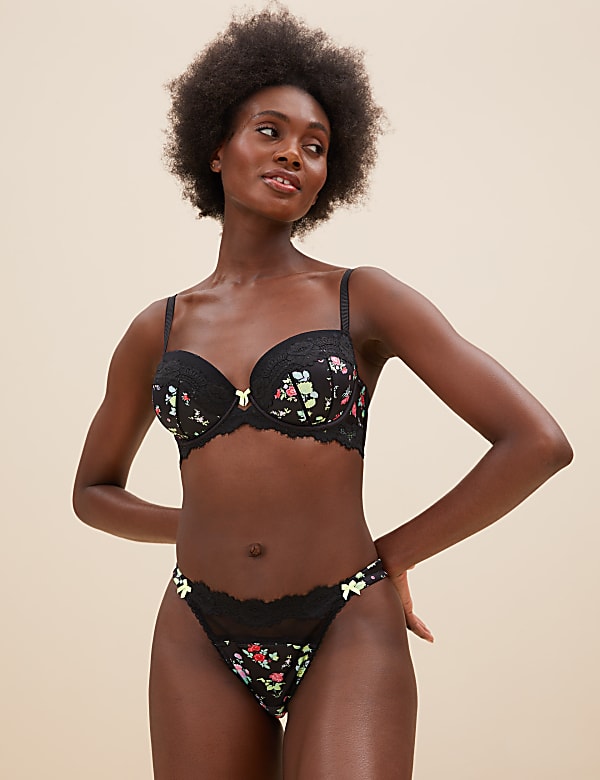 Emilia Satin Floral Wired Balcony Bra A-E