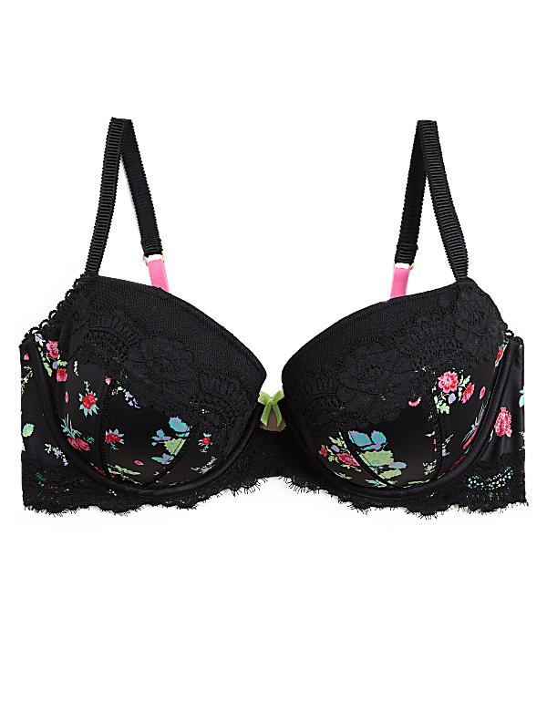 Emilia Satin Floral Wired Balcony Bra A-E
