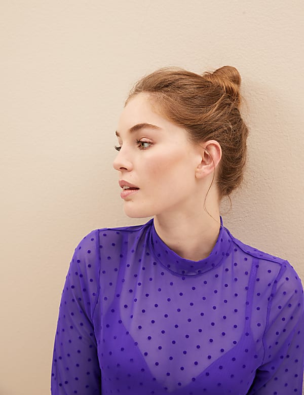Spot Mesh Long Sleeve Top