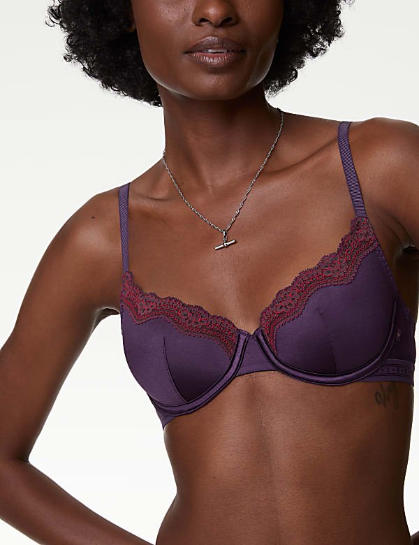 Ella Lace Trim Wired Demi Cup Bra A-E - AT