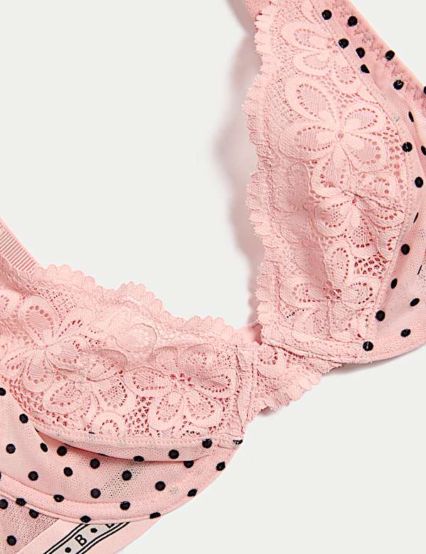 Alma Flock & Lace Wired Plunge Bra (A-E)