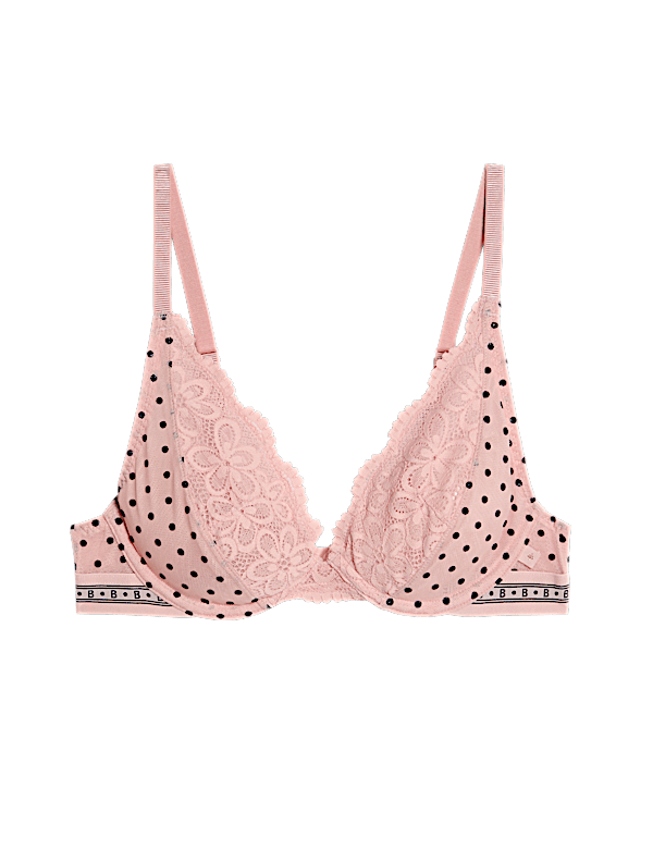 Alma Flock & Lace Wired Plunge Bra (A-E)