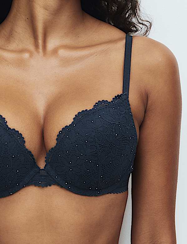 Cleo Sequin Lace Wired Push Up Plunge Bra A-E - IT
