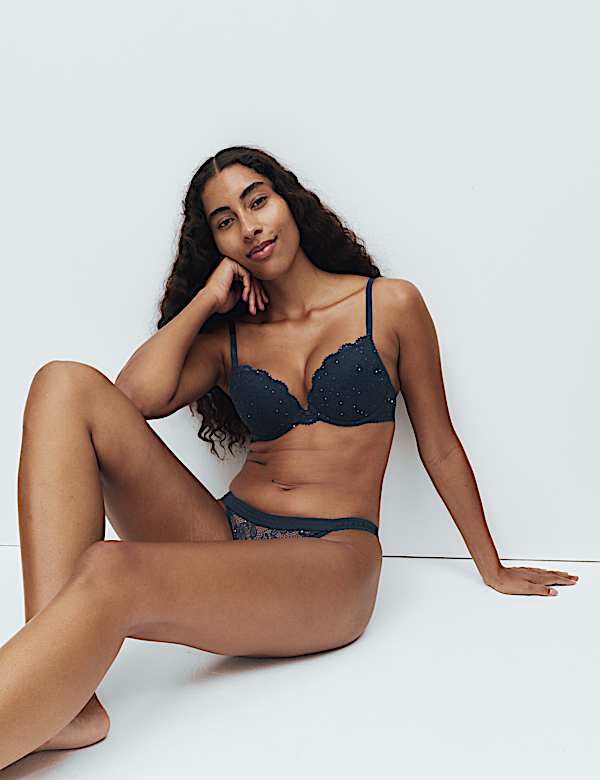 Cleo Sequin Lace Wired Push Up Plunge Bra A-E - IT