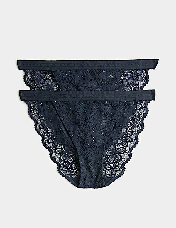2pk Cleo Sequin Lace Tanga Bikini Knickers - JO