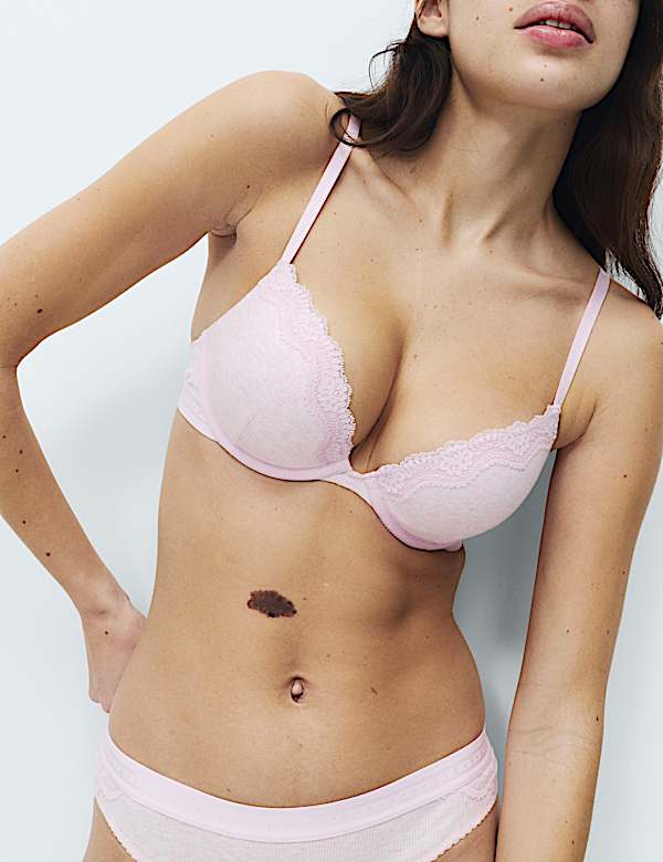 Lotta Cotton Rib Wired Push Up Plunge Bra (A-E) - CY