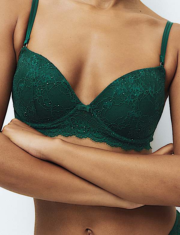 Lace Non Wired Push Up Plunge Bra A-E - NZ