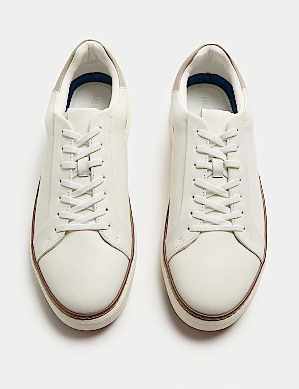 Leather Shower Resistant Lace-Up Trainers - ES