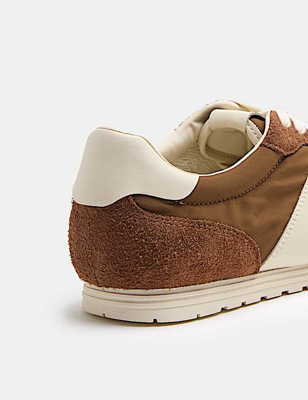Slim Line Leather Mix Runner Trainers - NZ