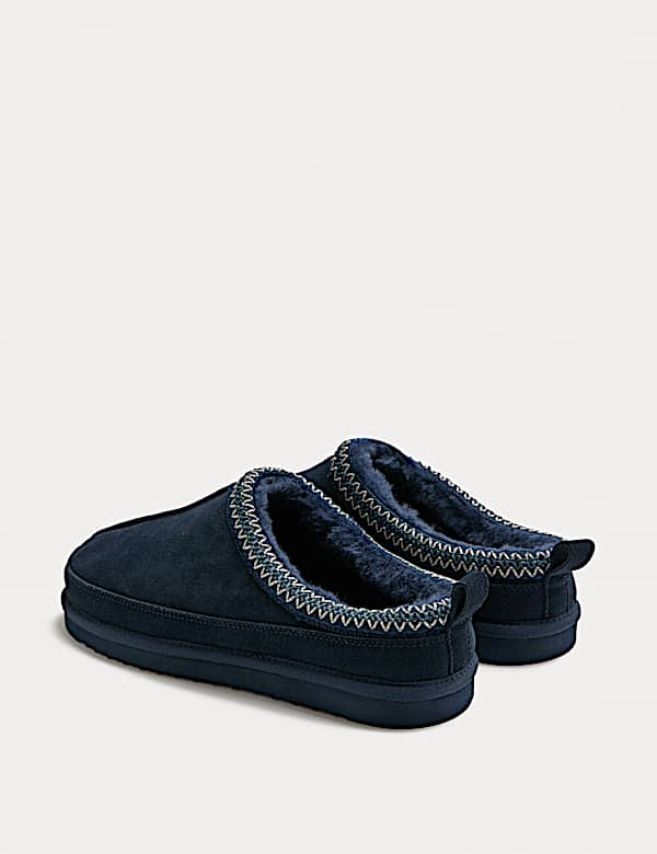 Suede Collared Embroidered Mule Slippers - JO