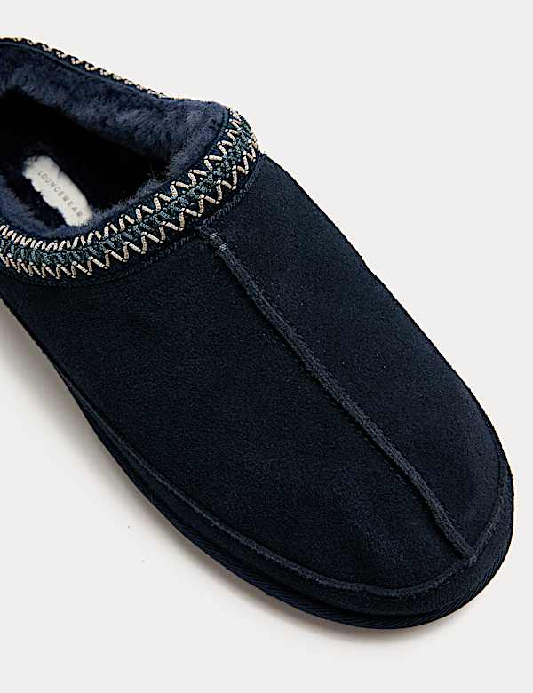Suede Collared Embroidered Mule Slippers - JO