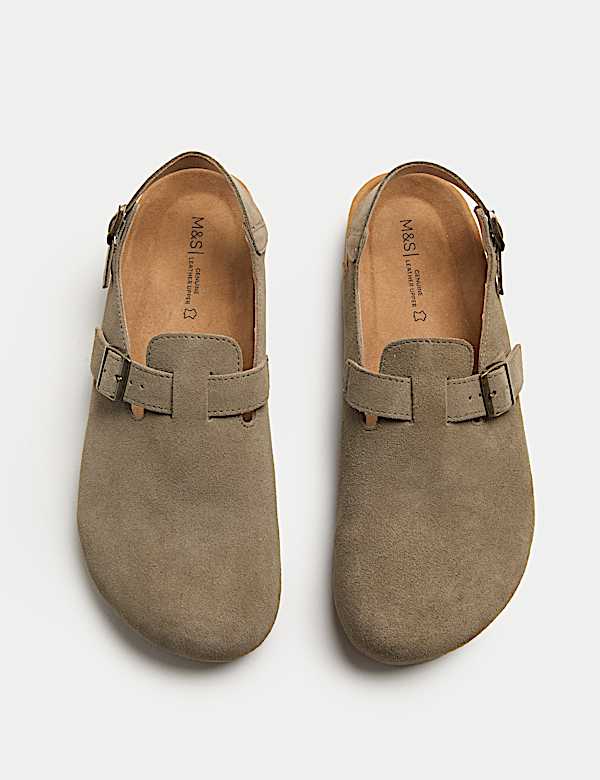 Wildleder-Pantoletten mit Fersenriemen - DE