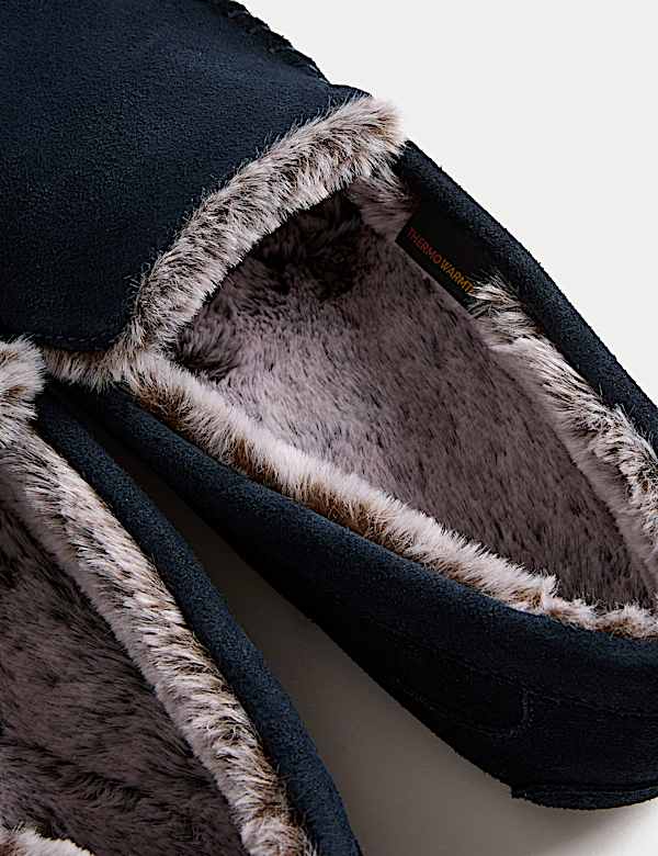 Suede Fleece Lined Moccasin Slippers - GR