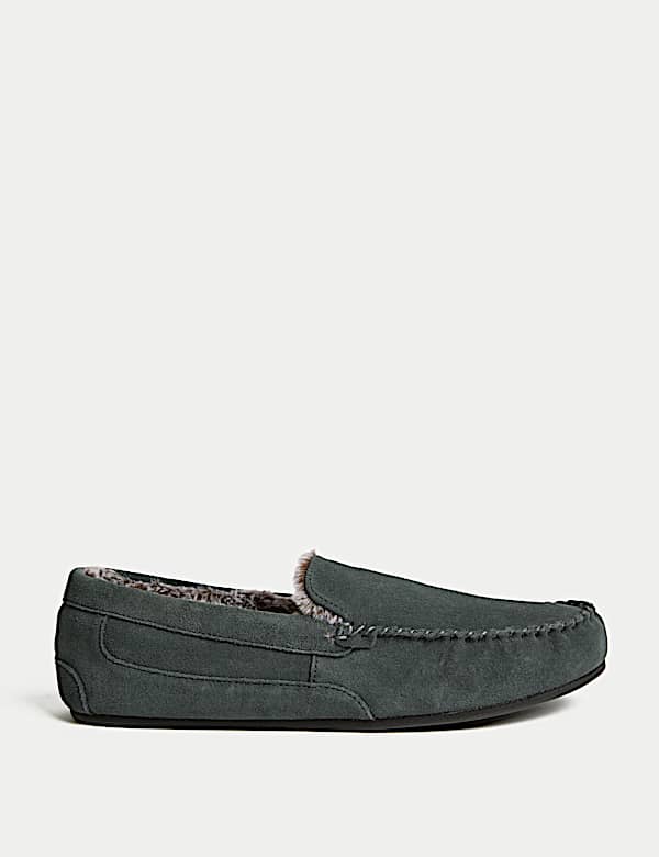 Suede Fleece Lined Moccasin Slippers - SE