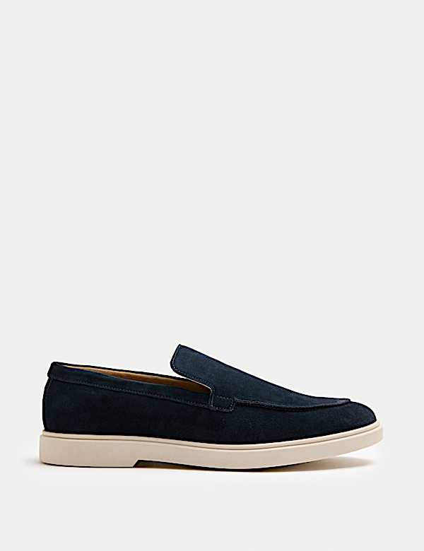 Wide Fit Suede White Sole Slip On Loafers - JP