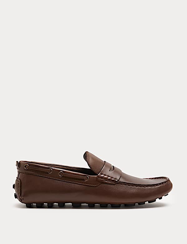 Leather Saddle Driving Loafers - LU